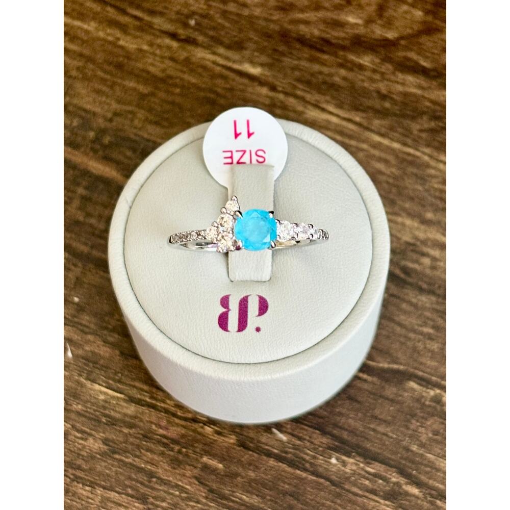 Bomb Party RBP5534 Clustered Gems Lab Created Aqua Blue Quartz Rhodium Size 11